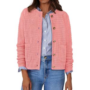 imageBTFBM Women Cardigan Sweaters Fall Fashion 2024 Button Down Long Sleeve Chunky Knit Open Front Tweed Jacket OuterwearSolid Pink