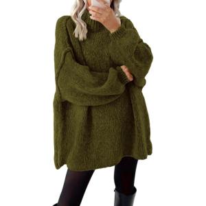 imageBTFBM Womens Long Pullover Sweaters 2025 Fall Winter Mock Neck Long Sleeve Thick Oversized Casual Knitted Jumper TopsArmy Green