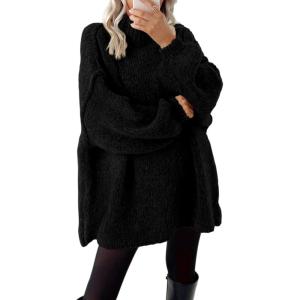 imageBTFBM Womens Long Pullover Sweaters 2025 Fall Winter Mock Neck Long Sleeve Thick Oversized Casual Knitted Jumper TopsBlack