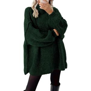 imageBTFBM Womens Long Pullover Sweaters 2025 Fall Winter Mock Neck Long Sleeve Thick Oversized Casual Knitted Jumper TopsDark Green