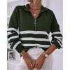 imageBTFBM Women 2025 Casual Long Sleeve Zip Striped Pullover Sweaters V Neck Collar Ribbed Knit Fall Winter Slouchy JumpersStriped Army Green