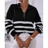 imageBTFBM Women 2025 Casual Long Sleeve Zip Striped Pullover Sweaters V Neck Collar Ribbed Knit Fall Winter Slouchy JumpersStriped Black