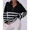 imageBTFBM Women 2025 Casual Long Sleeve Zip Striped Pullover Sweaters V Neck Collar Ribbed Knit Fall Winter Slouchy JumpersStriped Black