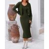 imageBTFBM Women Fall Knit Sweater Dress Set Bodycon Slit Midi Dresses Button Down Long Sleeve Cropped Cardigan 2 Piece SetsArmy Green