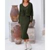 imageBTFBM Women Fall Knit Sweater Dress Set Bodycon Slit Midi Dresses Button Down Long Sleeve Cropped Cardigan 2 Piece SetsArmy Green