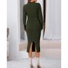 imageBTFBM Women Fall Knit Sweater Dress Set Bodycon Slit Midi Dresses Button Down Long Sleeve Cropped Cardigan 2 Piece SetsArmy Green