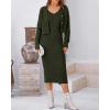 imageBTFBM Women Fall Knit Sweater Dress Set Bodycon Slit Midi Dresses Button Down Long Sleeve Cropped Cardigan 2 Piece SetsArmy Green