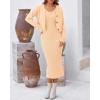 imageBTFBM Women Fall Knit Sweater Dress Set Bodycon Slit Midi Dresses Button Down Long Sleeve Cropped Cardigan 2 Piece SetsBeige