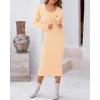 imageBTFBM Women Fall Knit Sweater Dress Set Bodycon Slit Midi Dresses Button Down Long Sleeve Cropped Cardigan 2 Piece SetsBeige