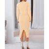imageBTFBM Women Fall Knit Sweater Dress Set Bodycon Slit Midi Dresses Button Down Long Sleeve Cropped Cardigan 2 Piece SetsBeige