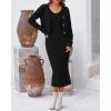 imageBTFBM Women Fall Knit Sweater Dress Set Bodycon Slit Midi Dresses Button Down Long Sleeve Cropped Cardigan 2 Piece SetsBlack