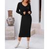 imageBTFBM Women Fall Knit Sweater Dress Set Bodycon Slit Midi Dresses Button Down Long Sleeve Cropped Cardigan 2 Piece SetsBlack