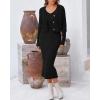 imageBTFBM Women Fall Knit Sweater Dress Set Bodycon Slit Midi Dresses Button Down Long Sleeve Cropped Cardigan 2 Piece SetsBlack