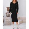 imageBTFBM Women Fall Knit Sweater Dress Set Bodycon Slit Midi Dresses Button Down Long Sleeve Cropped Cardigan 2 Piece SetsBlack