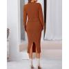 imageBTFBM Women Fall Knit Sweater Dress Set Bodycon Slit Midi Dresses Button Down Long Sleeve Cropped Cardigan 2 Piece SetsCaramel