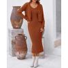 imageBTFBM Women Fall Knit Sweater Dress Set Bodycon Slit Midi Dresses Button Down Long Sleeve Cropped Cardigan 2 Piece SetsCaramel