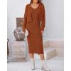 imageBTFBM Women Fall Knit Sweater Dress Set Bodycon Slit Midi Dresses Button Down Long Sleeve Cropped Cardigan 2 Piece SetsCaramel