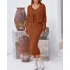imageBTFBM Women Fall Knit Sweater Dress Set Bodycon Slit Midi Dresses Button Down Long Sleeve Cropped Cardigan 2 Piece SetsCaramel