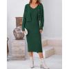 imageBTFBM Women Fall Knit Sweater Dress Set Bodycon Slit Midi Dresses Button Down Long Sleeve Cropped Cardigan 2 Piece SetsDark Green
