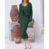 imageBTFBM Women Fall Knit Sweater Dress Set Bodycon Slit Midi Dresses Button Down Long Sleeve Cropped Cardigan 2 Piece SetsDark Green