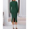 imageBTFBM Women Fall Knit Sweater Dress Set Bodycon Slit Midi Dresses Button Down Long Sleeve Cropped Cardigan 2 Piece SetsDark Green