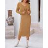 imageBTFBM Women Fall Knit Sweater Dress Set Bodycon Slit Midi Dresses Button Down Long Sleeve Cropped Cardigan 2 Piece SetsKhaki