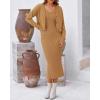 imageBTFBM Women Fall Knit Sweater Dress Set Bodycon Slit Midi Dresses Button Down Long Sleeve Cropped Cardigan 2 Piece SetsKhaki