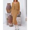 imageBTFBM Women Fall Knit Sweater Dress Set Bodycon Slit Midi Dresses Button Down Long Sleeve Cropped Cardigan 2 Piece SetsKhaki
