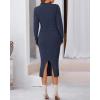 imageBTFBM Women Fall Knit Sweater Dress Set Bodycon Slit Midi Dresses Button Down Long Sleeve Cropped Cardigan 2 Piece SetsNavy