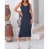 imageBTFBM Women Fall Knit Sweater Dress Set Bodycon Slit Midi Dresses Button Down Long Sleeve Cropped Cardigan 2 Piece SetsNavy
