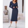 imageBTFBM Women Fall Knit Sweater Dress Set Bodycon Slit Midi Dresses Button Down Long Sleeve Cropped Cardigan 2 Piece SetsNavy