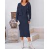 imageBTFBM Women Fall Knit Sweater Dress Set Bodycon Slit Midi Dresses Button Down Long Sleeve Cropped Cardigan 2 Piece SetsNavy