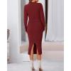 imageBTFBM Women Fall Knit Sweater Dress Set Bodycon Slit Midi Dresses Button Down Long Sleeve Cropped Cardigan 2 Piece SetsWine Red