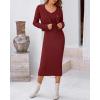 imageBTFBM Women Fall Knit Sweater Dress Set Bodycon Slit Midi Dresses Button Down Long Sleeve Cropped Cardigan 2 Piece SetsWine Red