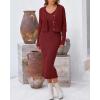 imageBTFBM Women Fall Knit Sweater Dress Set Bodycon Slit Midi Dresses Button Down Long Sleeve Cropped Cardigan 2 Piece SetsWine Red