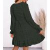imageBTFBM Women Smocked Short Dress V Neck Long Sleeve Casual Swiss Dot Ruffle Chiffon Flowy Mini Summer Spring Dresses 2025Army Green