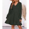 imageBTFBM Women Smocked Short Dress V Neck Long Sleeve Casual Swiss Dot Ruffle Chiffon Flowy Mini Summer Spring Dresses 2025Army Green