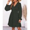 imageBTFBM Women Smocked Short Dress V Neck Long Sleeve Casual Swiss Dot Ruffle Chiffon Flowy Mini Summer Spring Dresses 2025Army Green