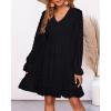 imageBTFBM Women Smocked Short Dress V Neck Long Sleeve Casual Swiss Dot Ruffle Chiffon Flowy Mini Summer Spring Dresses 2025Black