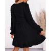 imageBTFBM Women Smocked Short Dress V Neck Long Sleeve Casual Swiss Dot Ruffle Chiffon Flowy Mini Summer Spring Dresses 2025Black