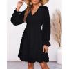 imageBTFBM Women Smocked Short Dress V Neck Long Sleeve Casual Swiss Dot Ruffle Chiffon Flowy Mini Summer Spring Dresses 2025Black