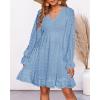 imageBTFBM Women Smocked Short Dress V Neck Long Sleeve Casual Swiss Dot Ruffle Chiffon Flowy Mini Summer Spring Dresses 2025Blue
