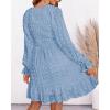 imageBTFBM Women Smocked Short Dress V Neck Long Sleeve Casual Swiss Dot Ruffle Chiffon Flowy Mini Summer Spring Dresses 2025Blue