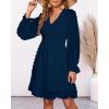 imageBTFBM Women Smocked Short Dress V Neck Long Sleeve Casual Swiss Dot Ruffle Chiffon Flowy Mini Summer Spring Dresses 2025Dark Blue