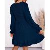 imageBTFBM Women Smocked Short Dress V Neck Long Sleeve Casual Swiss Dot Ruffle Chiffon Flowy Mini Summer Spring Dresses 2025Dark Blue