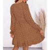 imageBTFBM Women Smocked Short Dress V Neck Long Sleeve Casual Swiss Dot Ruffle Chiffon Flowy Mini Summer Spring Dresses 2025Khaki