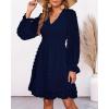 imageBTFBM Women Smocked Short Dress V Neck Long Sleeve Casual Swiss Dot Ruffle Chiffon Flowy Mini Summer Spring Dresses 2025Navy