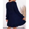imageBTFBM Women Smocked Short Dress V Neck Long Sleeve Casual Swiss Dot Ruffle Chiffon Flowy Mini Summer Spring Dresses 2025Navy