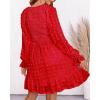 imageBTFBM Women Smocked Short Dress V Neck Long Sleeve Casual Swiss Dot Ruffle Chiffon Flowy Mini Summer Spring Dresses 2025Red