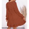 imageBTFBM Women Smocked Short Dress V Neck Long Sleeve Casual Swiss Dot Ruffle Chiffon Flowy Mini Summer Spring Dresses 2025Red Brown